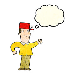 cartoon man punching air with thought bubble