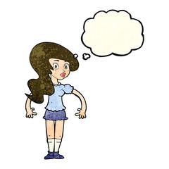 cartoon pretty woman with thought bubble