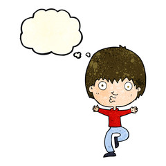 cartoon excited boy with thought bubble