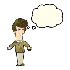 cartoon suspicious man with thought bubble