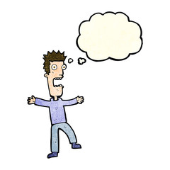 cartoon terrified man with thought bubble