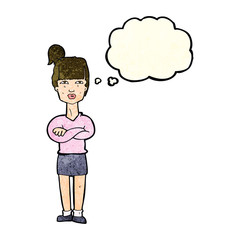 Obraz premium cartoon annoyed woman with thought bubble