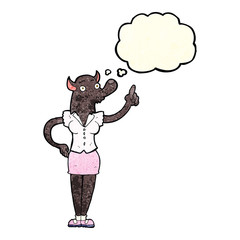 cartoon werewolf woman with idea with thought bubble