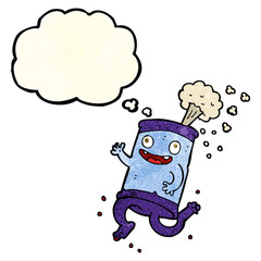cartoon crazy soda can with thought bubble