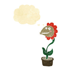 cartoon monster plant with thought bubble