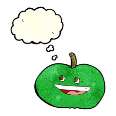 cartoon happy apple with thought bubble