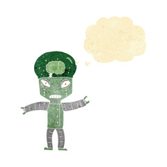 funny cartoon robot with thought bubble