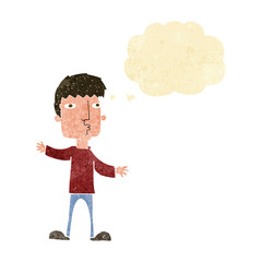 cartoon curious man with thought bubble