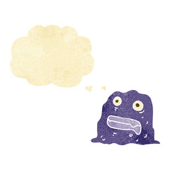 cartoon slime creature with thought bubble