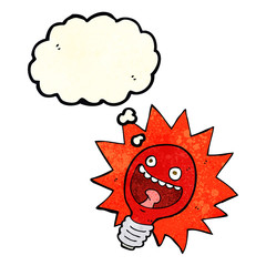cartoon red lightbulb with thought bubble