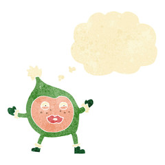 cartoon funny christmas creature with thought bubble