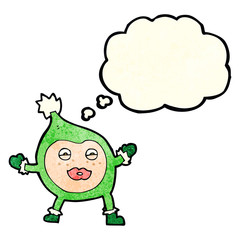 cartoon funny christmas creature with thought bubble