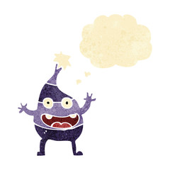 cartoon funny christmas creature with thought bubble