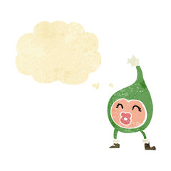 cartoon funny christmas creature with thought bubble