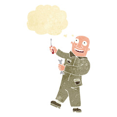 cartoon mechanic with thought bubble