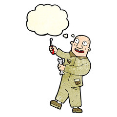 cartoon mechanic with thought bubble