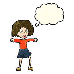 cartoon surprised woman with thought bubble