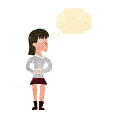 cartoon woman waiting with thought bubble