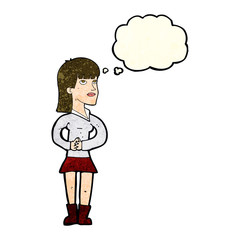 cartoon woman waiting with thought bubble