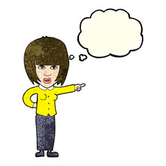 cartoon pointing annoyed woman with thought bubble