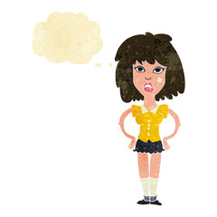 cartoon woman been in fight with thought bubble