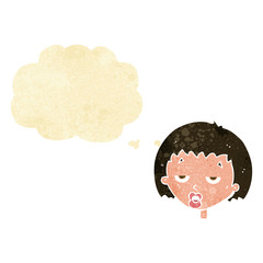 cartoon bored woman with thought bubble