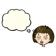 cartoon bored woman with thought bubble