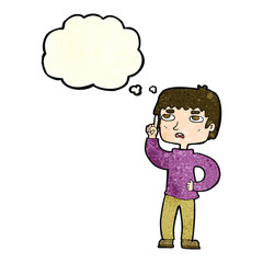 cartoon boy with question with thought bubble