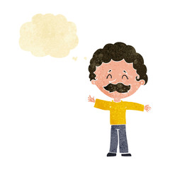 cartoon boy with mustache with thought bubble