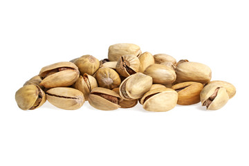 Pistachio nuts on a white background