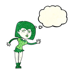 cartoon vampire girl with thought bubble