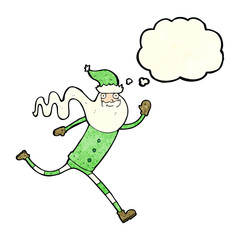 cartoon running santa with thought bubble