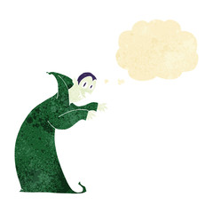 cartoon spooky vampire with thought bubble