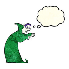 cartoon spooky vampire with thought bubble