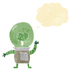 cartoon robot cyborg with thought bubble