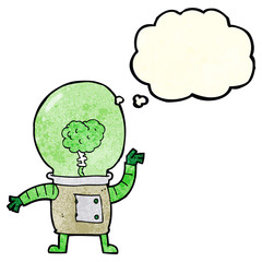 cartoon robot cyborg with thought bubble