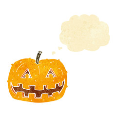 cartoon pumpkin with thought bubble