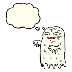cartoon gross slime ghost with thought bubble
