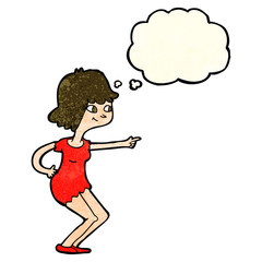 cartoon girl pointing with thought bubble