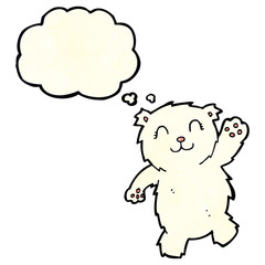 cartoon waving polar bear with thought bubble
