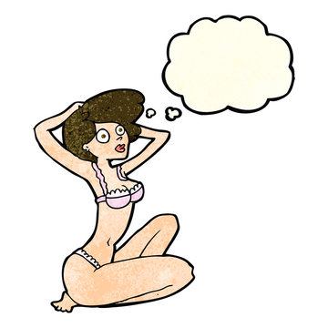 cartoon underwear model with thought bubble