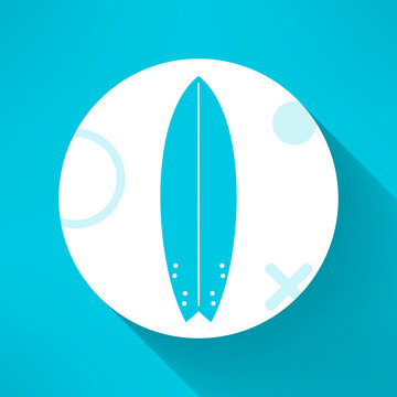 Vector surfboards icon in modern flat design with geometrical ornament. Surfing board with long shadow
