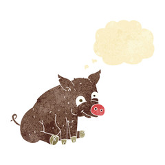 cartoon happy pig with thought bubble