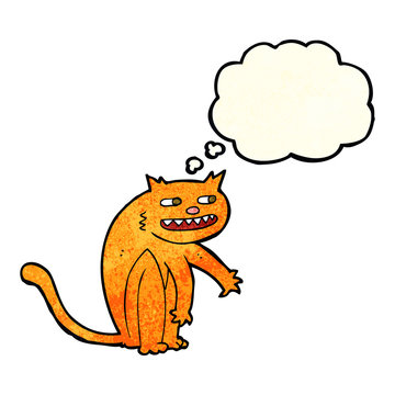 cartoon happy cat with thought bubble