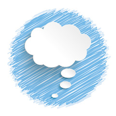 White Thought Bubble Blue Scribble