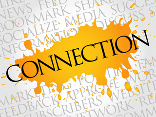 Connection word cloud, business concept