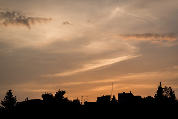 city skyline silhouette at sunset 