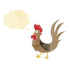 cartoon cockerel with thought bubble