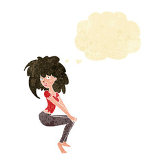 cartoon woman with big hair with thought bubble