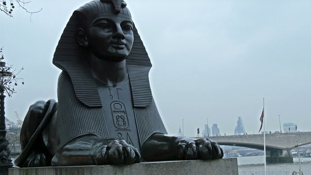 The famous black Cleopatras Needle in London. Cleopatras Needle is the popular name for each of three Ancient Egyptian obelisks re-erected in London Paris  